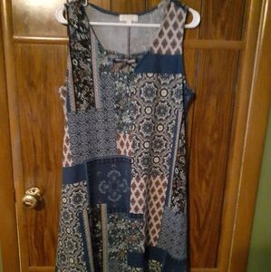 Blue Floral Print Dress with pockets